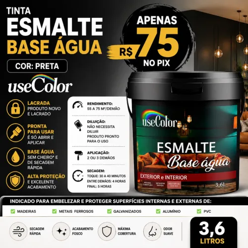 Tinta esmalte preta base água 3.6 litros