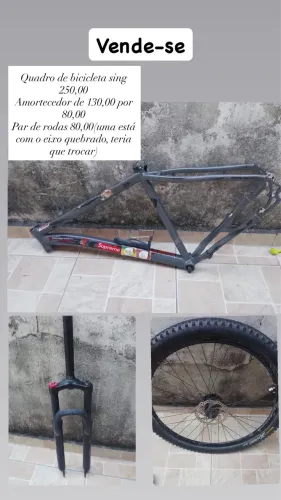 Vende se quadro de bicicleta, amortecedor, e rodas
