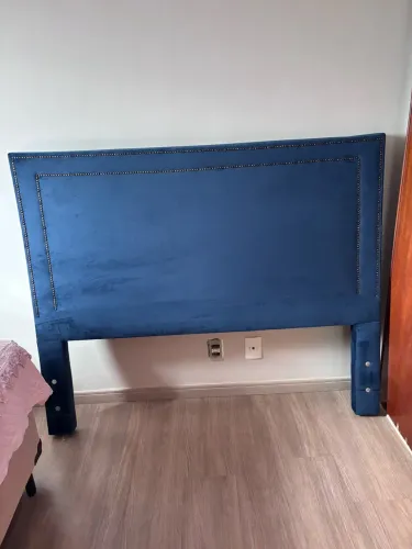 Cabeceira Cama Queen Estofada Veludo Azul Marinho com Tachas