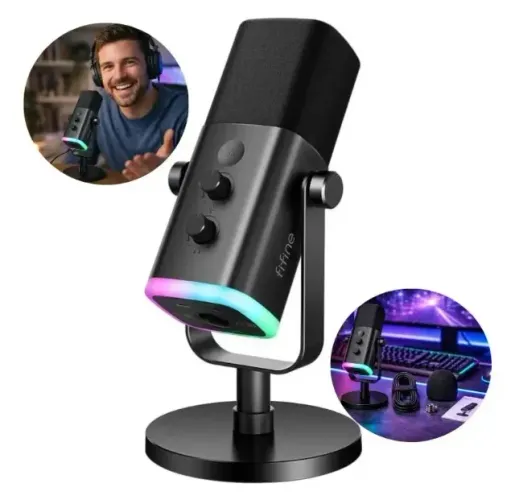 Microfone Fifine Usb/xlr Am8 Dinâmico Cardioide Para Gravação E Streaming Rgb