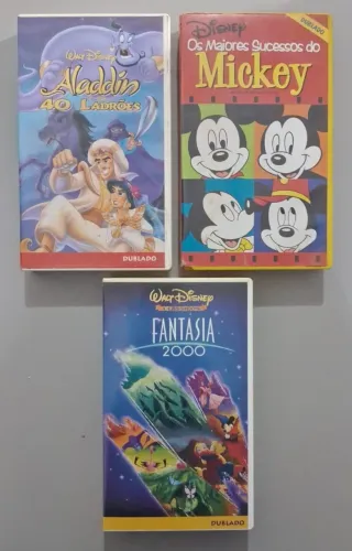 VHS Disney Fantasia 2000 Aladdin e Os 40 Ladrões e Os Maiores Sucessos do Mickey