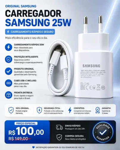 CARREGADOR SAMSUNG 100%ORIGINAL 25W