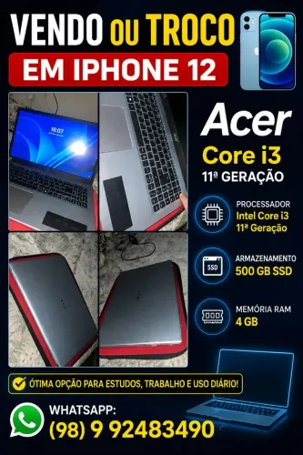 Vendo Notebook Acer ou troco em iPhone 12 ou 13