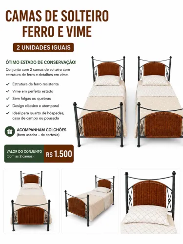 Cama solteiro (ferro com vime)