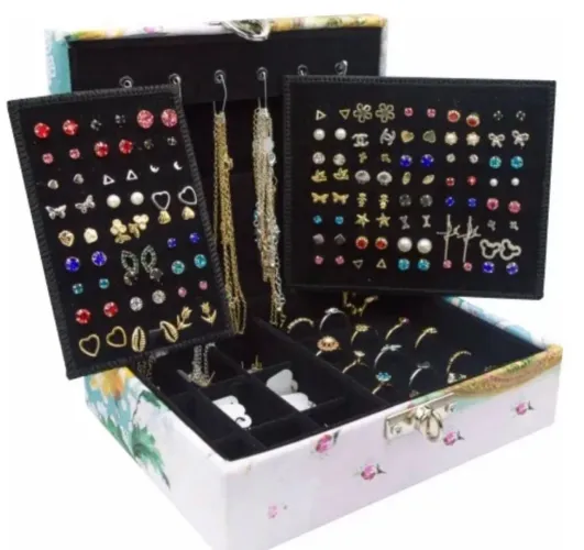 maleta com 50 acessórios semijoias femininas ouro 18k prata 925 novas kit revenda 
