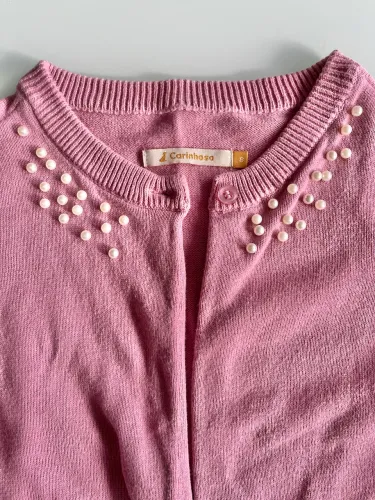Bolero em fio rosa para menina 5 a 6 anos