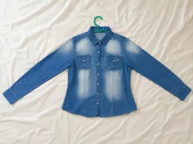 Camisa Jeans Feminina Manga Longa Azul