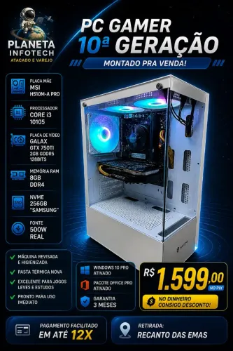 PC Gamer core i3 10105 com 8gb de ram + Placa de vídeo + NVME 256gb (3 meses de garantia)
