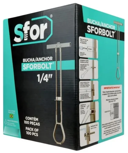 Kit 100 Buchas Sforbolt Gesso Drywall Bloco Com Parafusos 1/4"