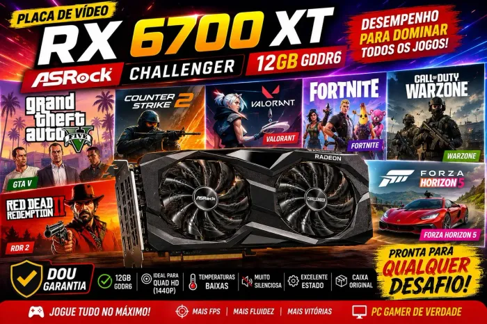 Placa de Vídeo RX 6700 XT 12GB ASRock Challenger GDDR6 | Garantia