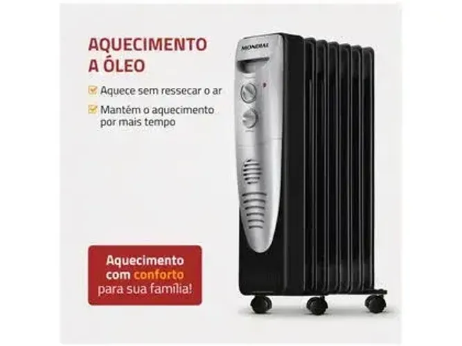 Aquecedor a Óleo Mondial (Não Resseca o Ar) - 3 Níveis de Potência (1500W)