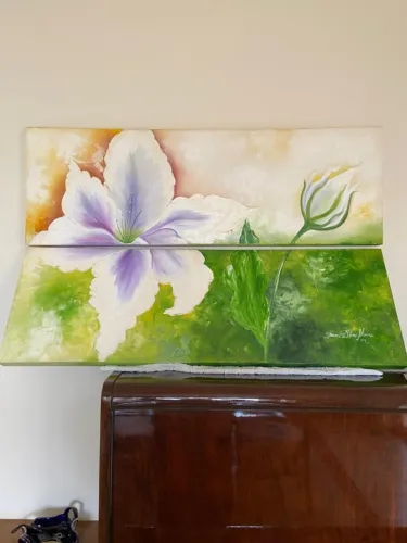 Quadro de orquídea  Óleo sobre tela Composto com 2 partes de 40cmX120cm