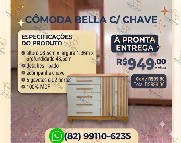 Cômoda com chave 100% MDF à pronta entrega na promoção