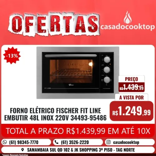 FORNO ELÉTRICO FISCHER FIT LINE EMBUTIR 48L INOX 220V 34493-95486