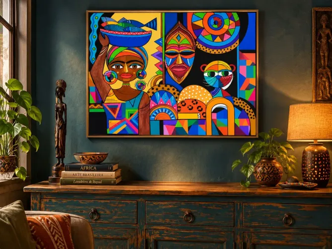 Super oferta!Pintura em acrílica sobre tela afro-brasileira
