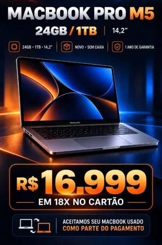 MACBOOK PRO M5 24/1TB 14 POLEGADAS, LOJA NO RIOMAR, ACEITAMOS SEU MACBOOK USADO NA TROCA.