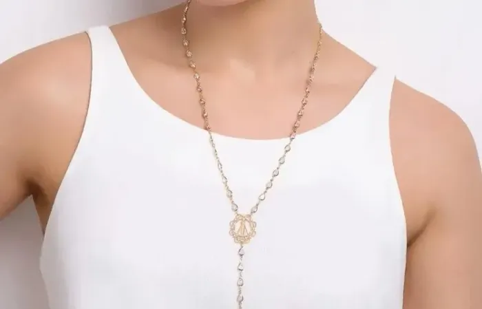 terço nossa senhora aparecida folheado ouro 18k zircônias