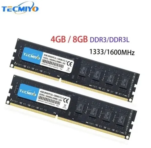 TECMIYO RAM DDR3 DDR3L 4GB DIMM para Desktop 1600 Memória 1.35V 1.5V PC3 - Preto