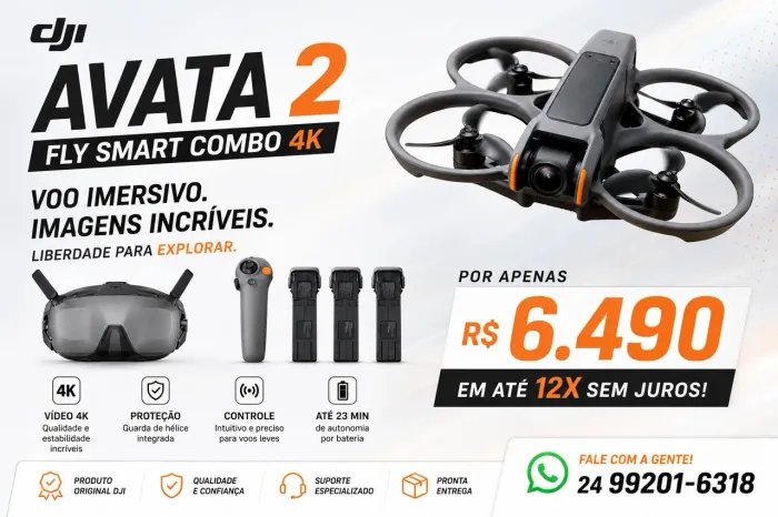 ? DJI Avata 2 Fly Smart Combo 4K ? Drone FPV Completo com 3 Baterias
