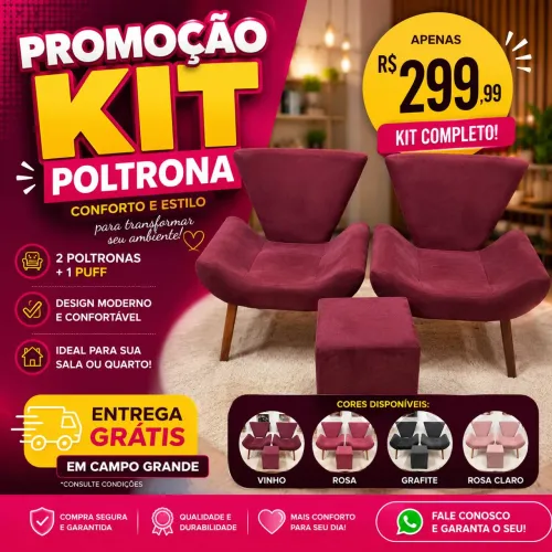 KIT POLTRONA SUEDE 3 PEÇAS 