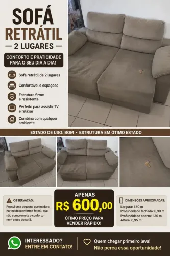 Sofá retrátil 2 lugares