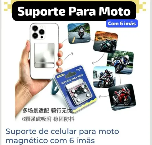 Suporte de Celular para Moto Magnético 6 Ímãs Ultra Forte