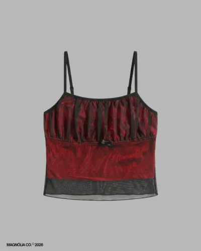 cropped tule preto e vermelho