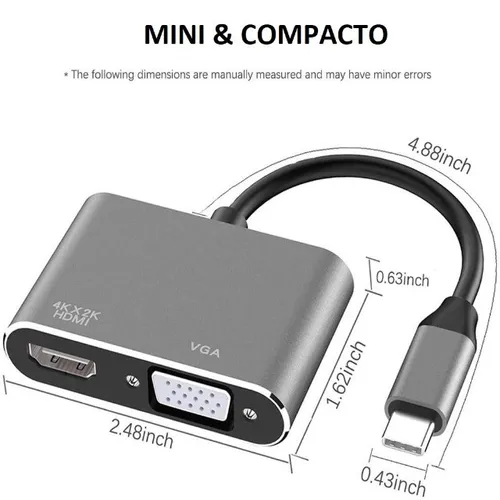 Adaptador Conversor 2x1 Usb C Type C Para Hdmi Vga Kp-ad119