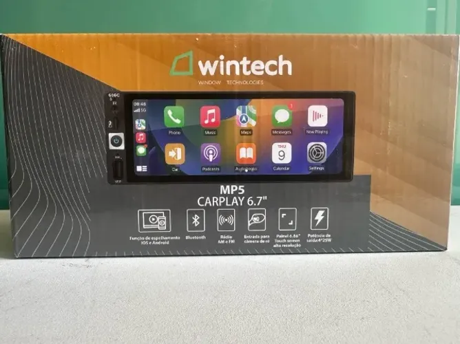 Central multimidia MP5 Apple CarPlay e Android Auto sem fio Espelhamento 1 din Tela 6.7"