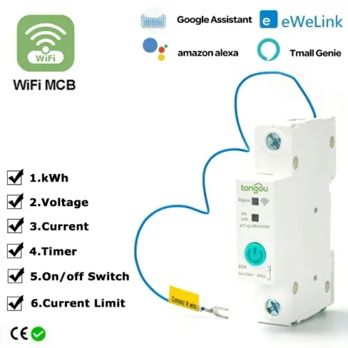  Disjuntor inteligente com medição, controle remoto sem fio, trilho DIN ideal para casa in