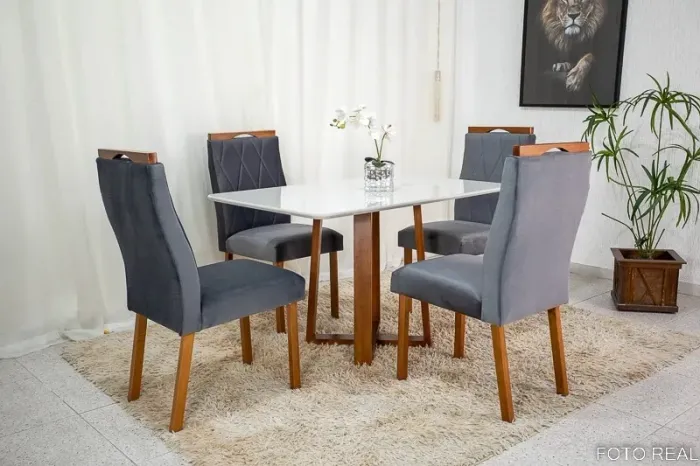 Mesa de Jantar 120×80 4 Cadeiras Mel Madeira Maciça rf654