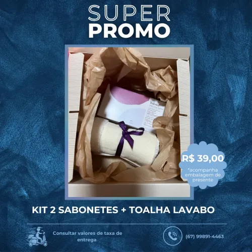 Kit 2 Sabonetes Natura + Toalha Lavabo 