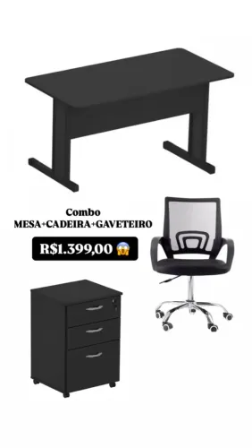 KIT MESA, CADEIRA E GAVETEIRO NOVOS DE FÁBRICA 