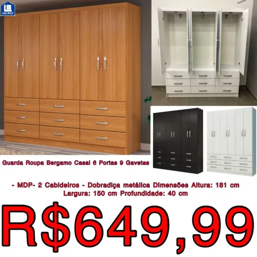 Guarda roupa Bergamo casal 6 portas 9 gavetas