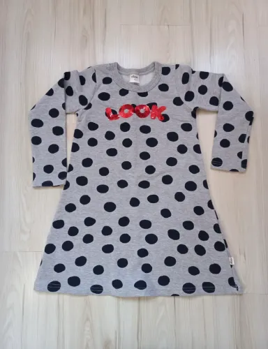 Vestido moletom menina cinza com bolinhas