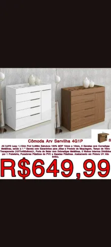 Cômoda Servilha com Divisórias e Tampo de Vidro 