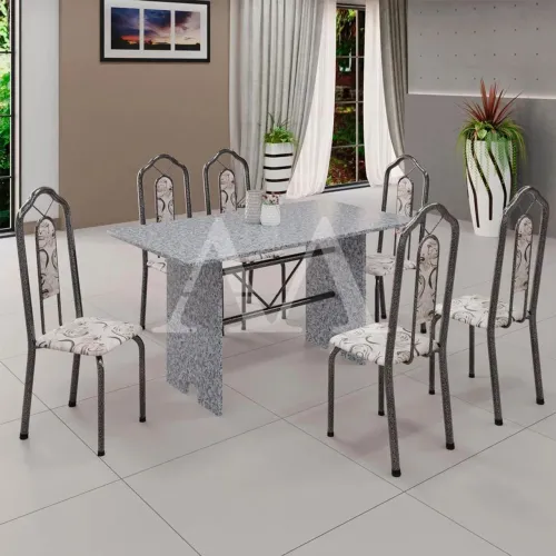 Mesa de Jantar 6C Soma Bianca 140x75 Retangular Arabesco Prata Granito Ocre<br>