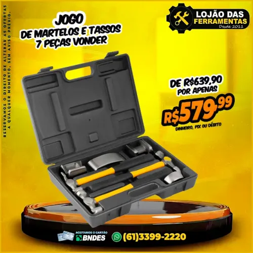 Jogo 7 Peças de Martelos e Tassos Vonder