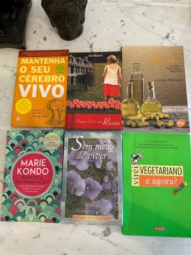 6 livros - combo/kit -marie kondo, mantenha seu cérebro vivo, azeite, vegetariano