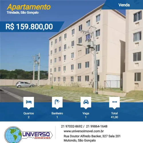 Apartamento para Venda em São Gonçalo, Trindade, 2 dormitórios, 1 banheiro, 1 vaga