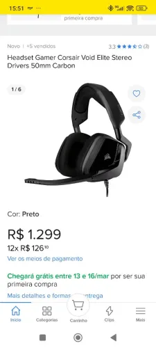 Fone Corsair void elite stereo P2, novo, leia descrição