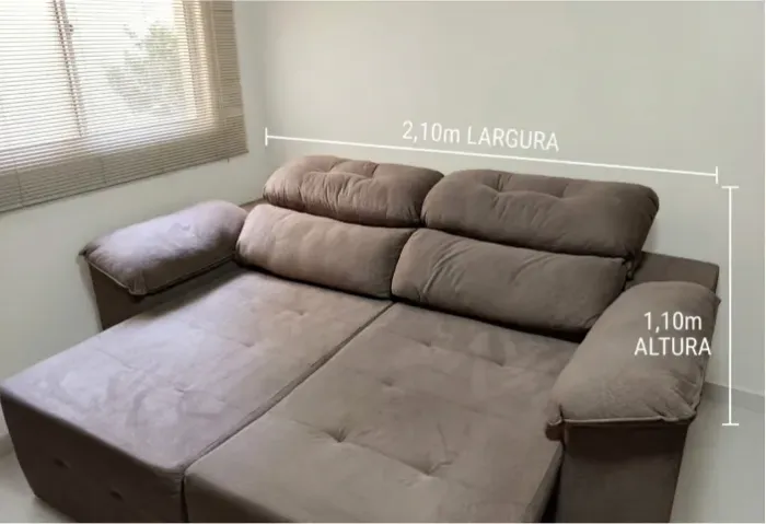 Sofá Retrátil e Reclinável 2,10m - Suede Capuccino - Conservado