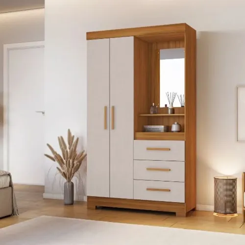 Guarda Roupa Solteiro NT 6020 Larg. 1.08m 2 portas 3 Gavetas Flex C/Pés