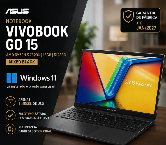 Notebook Asus Vivobook Go 15 Amd Ryzen 5 7520u 16gb 512ssd Mixed Black