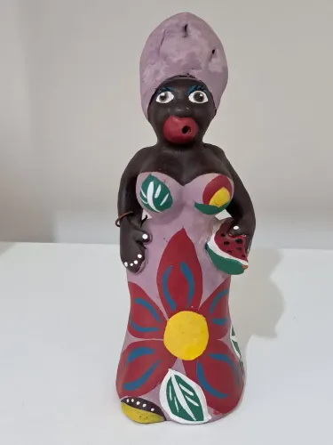 Boneca Baiana De Cerâmica 18cm - Artesanato Nordestino Pintado à Mão
