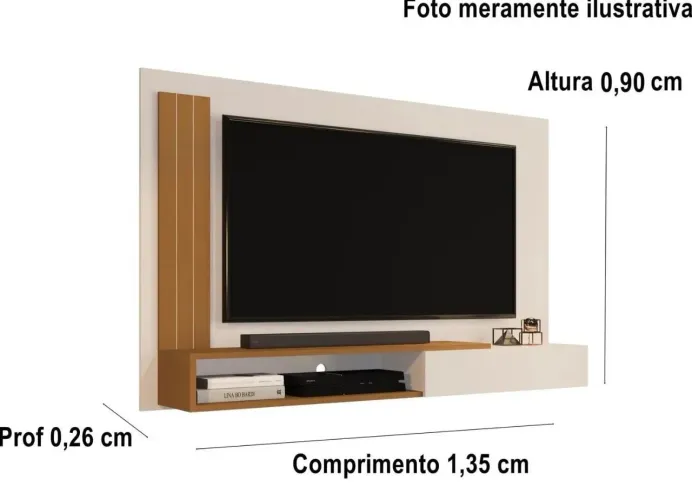 Painel TV Smart Luxo até 50 P Math com porta cor Off white / Nature