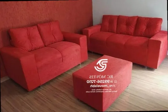 Sofá 2 e 3 assentos com Puff Material suede D33 Confortável Direto da Fábrica