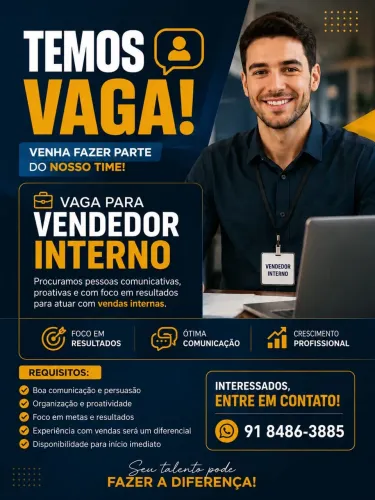 VAGA DE EMPREGO * ÁREA DE VENDAS