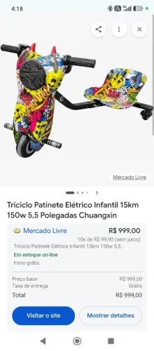 Triciclo Patinete Elétrico Infantil 15km 150w 5,5 Polegadas Chuangxin