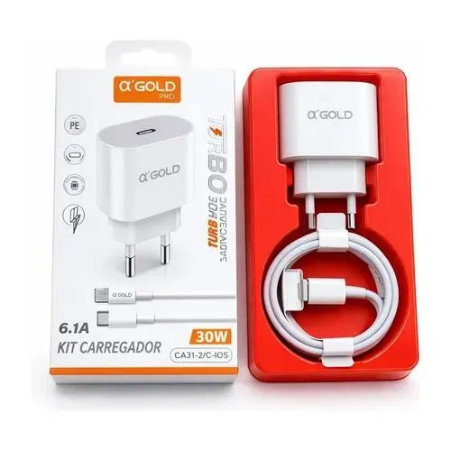 Kit Carregador Turbo 30W D'GOLD + Cabo USB-C Lightning para iPhone